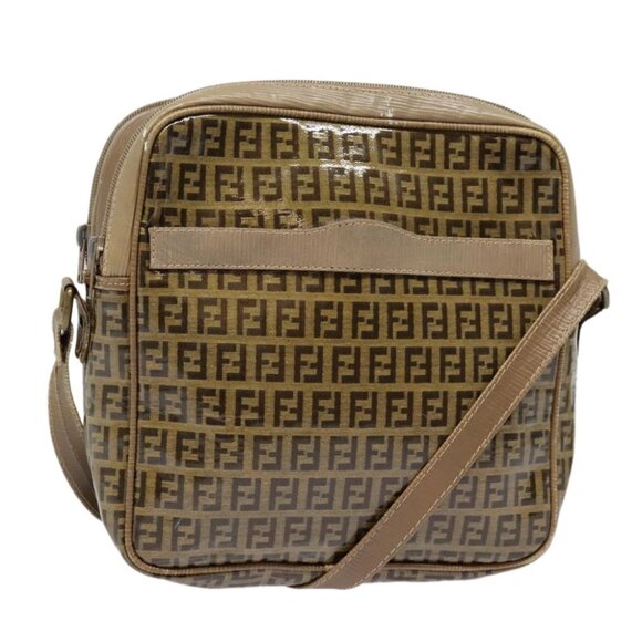 FENDI Zucchino Canvas Shoulder Bag Beige Auth mr470 - Picture 1 of 15
